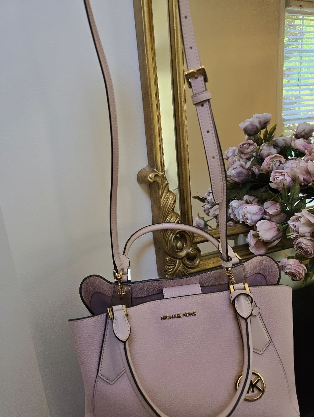 Michael Kors Large Kimberly Pebbled Leather Satchel Blossom Gold Hardware NWOT - Picture 8 of 10